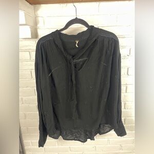 Free People Wishful Moments black embroidered peasant top Medium boho feminine